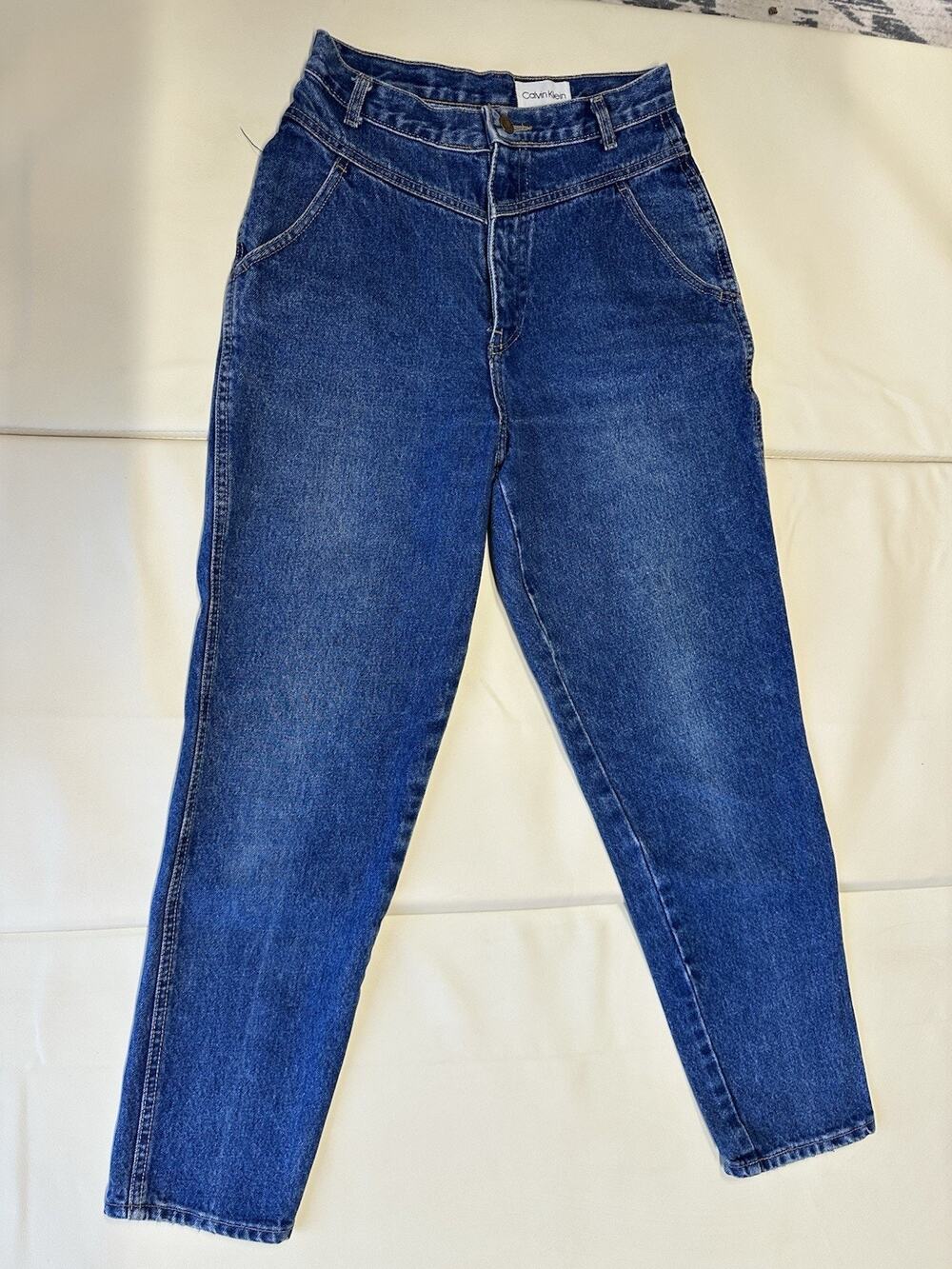 VTG Calvin Klein High Waist Denim Blue Mom Jeans Bareback Yoke Front Western 26